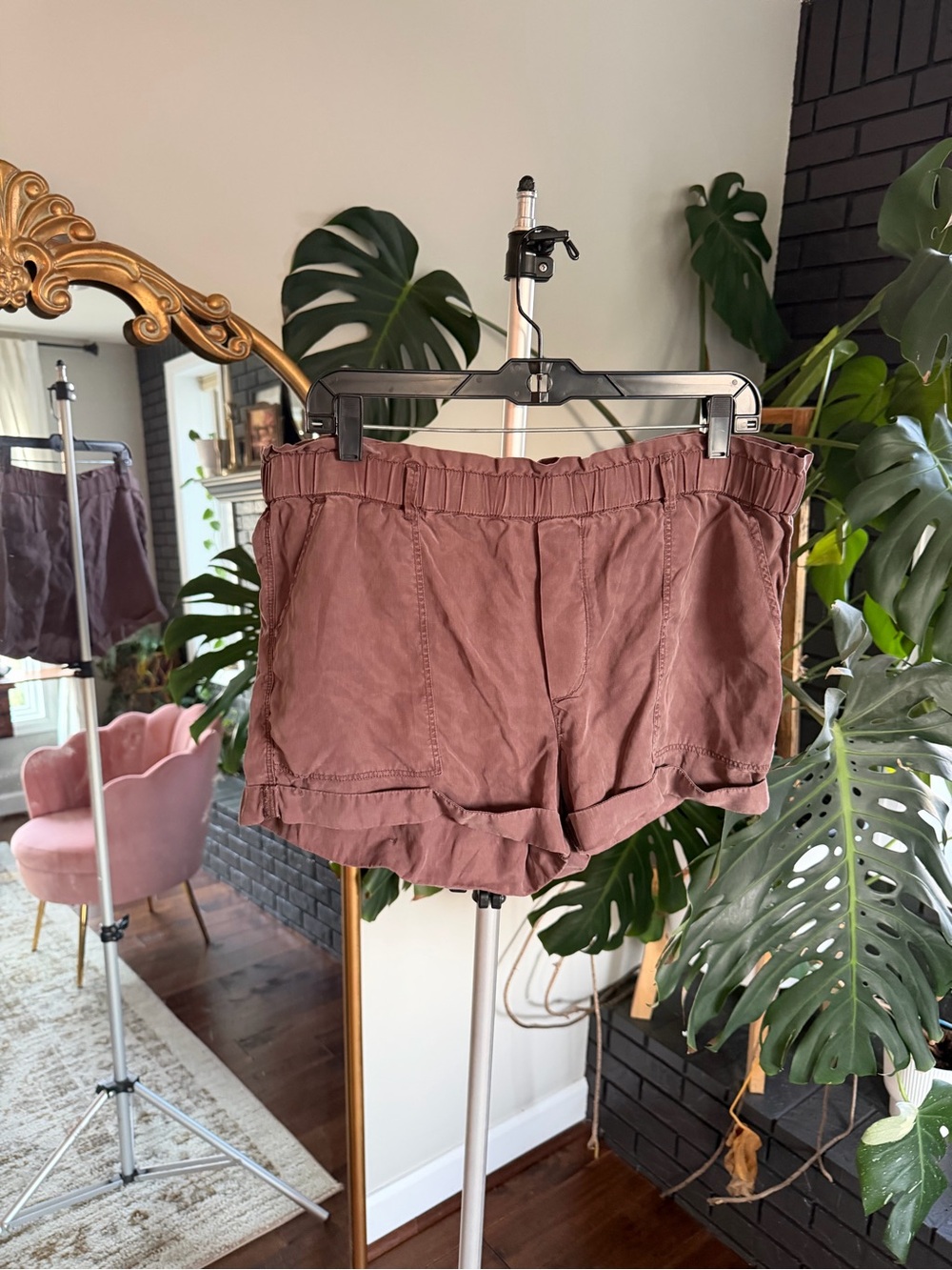 aerie Twill Paperbag Waist Shorts in Mauve